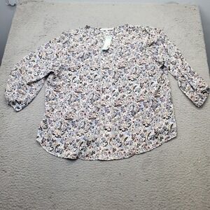 Collective Concepts Blouse Top Womens 2X Multi Paisley Warner Lattice Detail